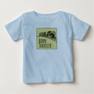 Born Traveller Train Illustration Yellow Backgroun Baby T-Shirt