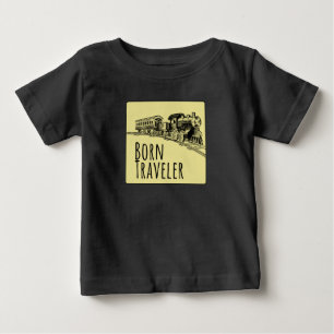 Born Traveller Train Illustration Yellow Backgroun Baby T-Shirt