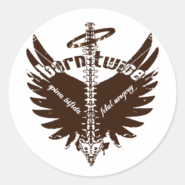 Born Twice Spina Bifida Foetal Surgery Angel Wings Classic Round Sticker (Front)