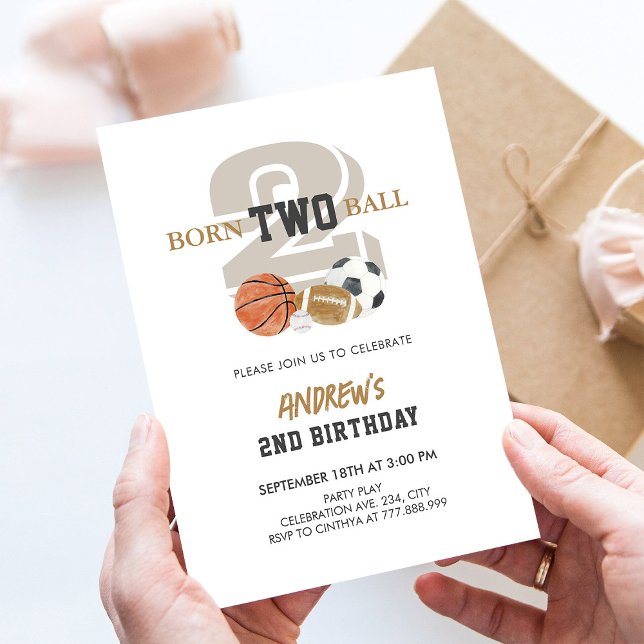 Born Two Ball Birthday Boy 2nd Birthday Invitation (Creator Uploaded)