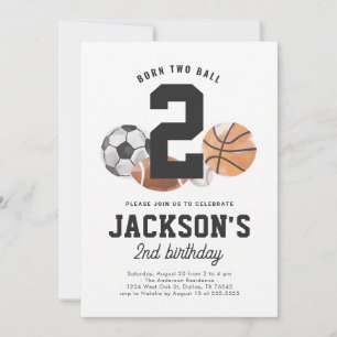 Born Two Ball Sports 2nd Birthday Invitation
