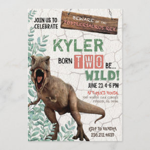 Born TWO Be Wild Dinosaur Birthday Invitation
