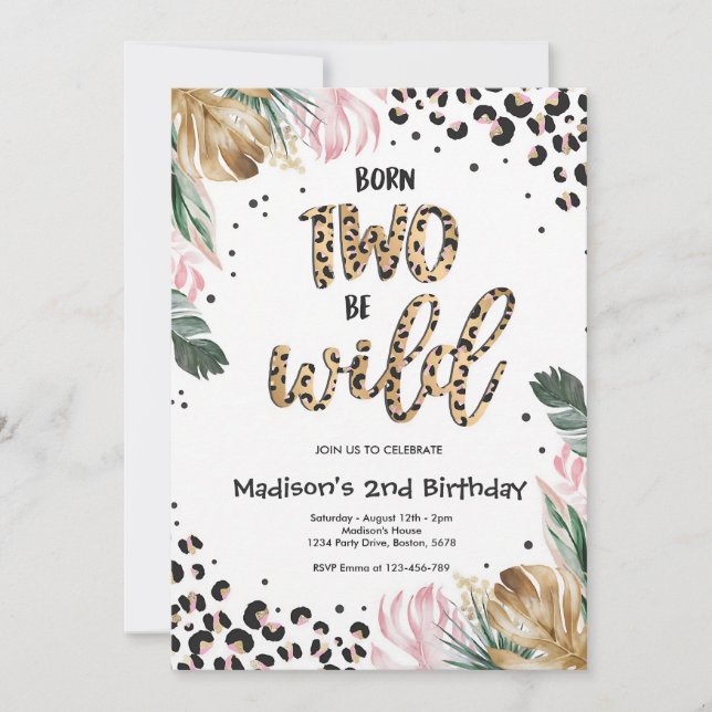Born Two Be Wild Leopard Jungle Birthday Invitation (Front)