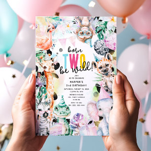 Born TWO Be Wild Pastel Safari 2nd Birthday Invitation