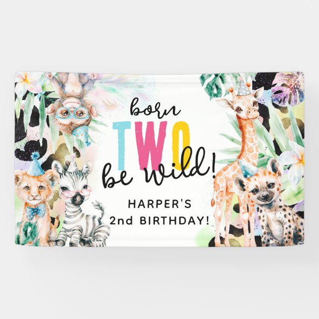 Born TWO be Wild! Safari Animals 2nd Birthday Banner (Horizontal)