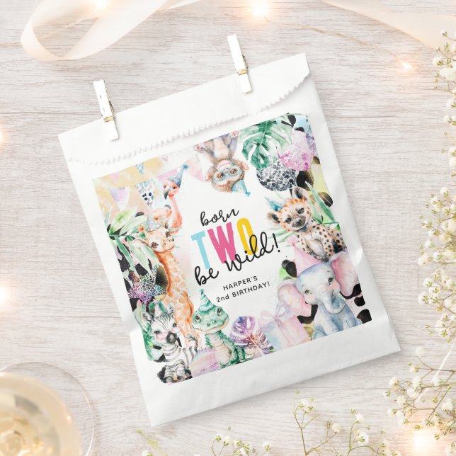 Born TWO be Wild Safari Animals 2nd Birthday Favour Bags (Clipped)