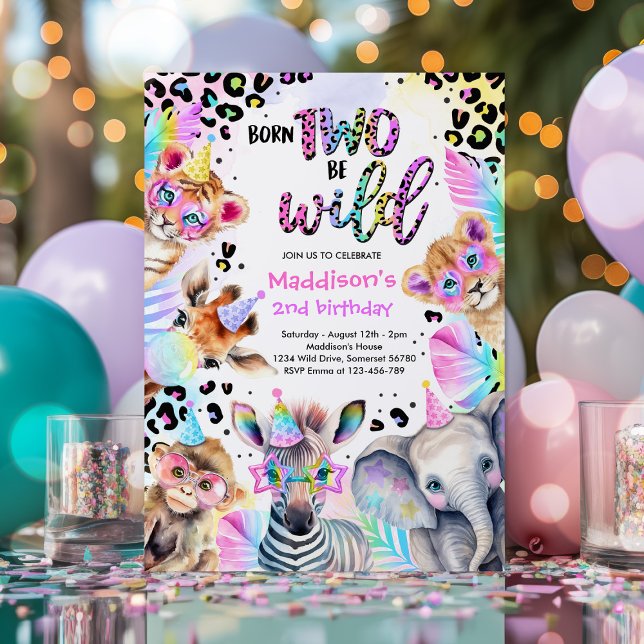 Born Two Be Wild Safari Pink Girl Leopard Birthday Invitation (Creator Uploaded)