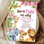 Born Two Be Wild Safari Theme Girl Second Birthday Invitation<br><div class="desc">Born Two Be Wild Girl Second Birthday Invitation,  Safari Theme Kids Birthday Invitation,  Safari Wild Animals Birthday Invitation,  Savannah Animal Theme Birthday Invitation</div>
