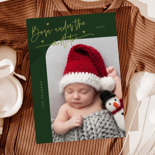Born Under Mistletoe Green Birth Announcement (Creator Uploaded)