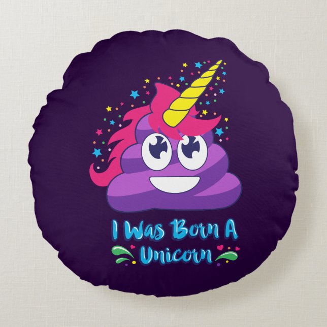 Born Unicorn Emoji Poop Round Cushion (Front)