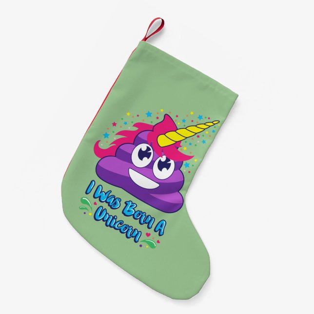 Born Unicorn Poop Emoji Christmas Stocking (Front (Hanging))