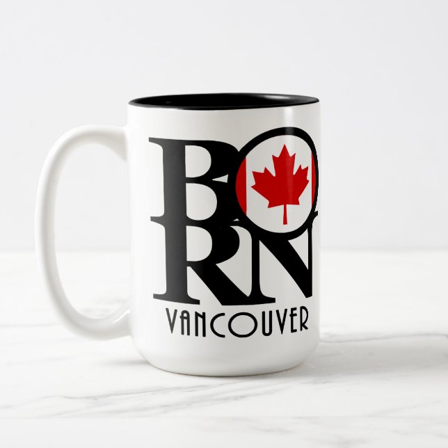 BORN Vancouver (Canadian Flag) 15oz Two-Tone Coffee Mug (Left)