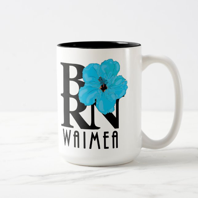 BORN Waimea Blue Hibiscus 15oz Two-Tone Coffee Mug (Right)