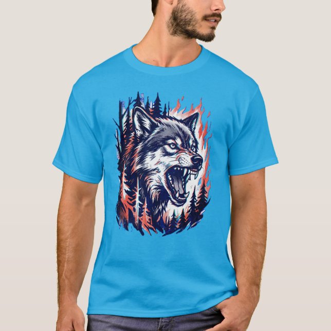 Born Wild Wolf Shirt – Fire Forest Animal Graphic  (Front)