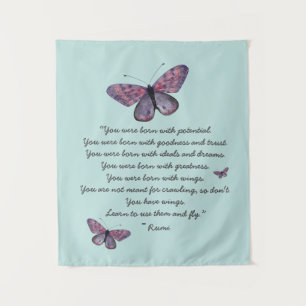 Born With Wings Rumi Quote Butterflies Tapestry