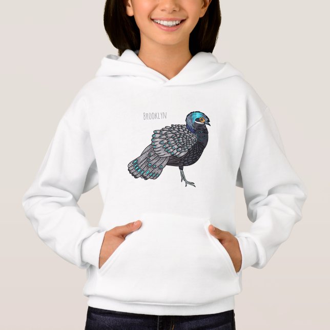 Bornean peacock-pheasant bird cartoon illustration (Front)