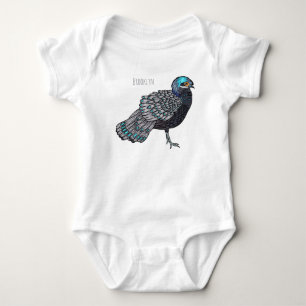 Bornean peacock-pheasant bird cartoon illustration baby bodysuit