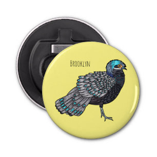 Bornean peacock-pheasant bird cartoon illustration bottle opener