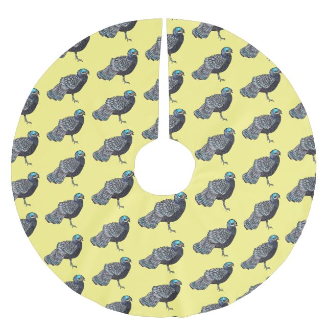 Bornean peacock-pheasant bird cartoon illustration brushed polyester tree skirt (Front)