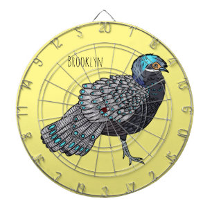 Bornean peacock-pheasant bird cartoon illustration dartboard