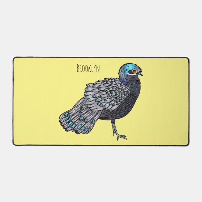 Bornean peacock-pheasant bird cartoon illustration desk mat (Front)