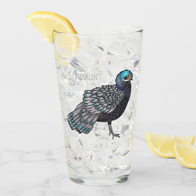 Bornean peacock-pheasant bird cartoon illustration glass (Front Ice)