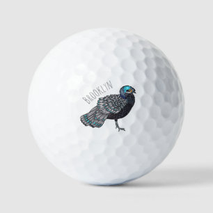 Bornean peacock-pheasant bird cartoon illustration golf balls