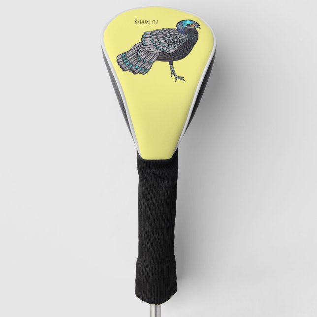 Bornean peacock-pheasant bird cartoon illustration golf head cover (Front)