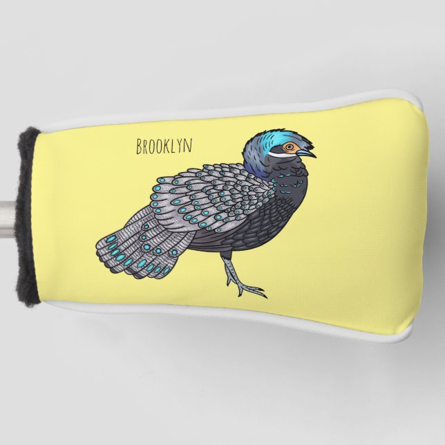 Bornean peacock-pheasant bird cartoon illustration golf head cover (Front)