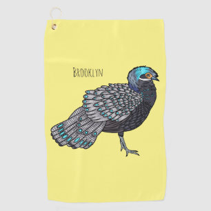 Bornean peacock-pheasant bird cartoon illustration golf towel