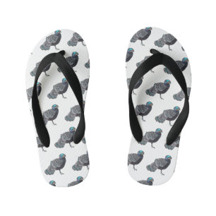 Bornean peacock-pheasant bird cartoon illustration kid's flip flops