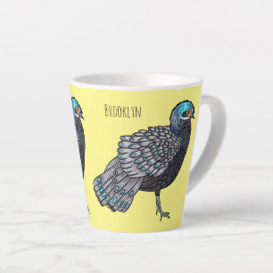 Bornean peacock-pheasant bird cartoon illustration latte mug