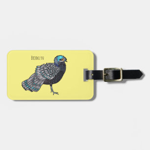 Bornean peacock-pheasant bird cartoon illustration luggage tag