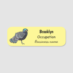 Bornean peacock-pheasant bird cartoon illustration name tag