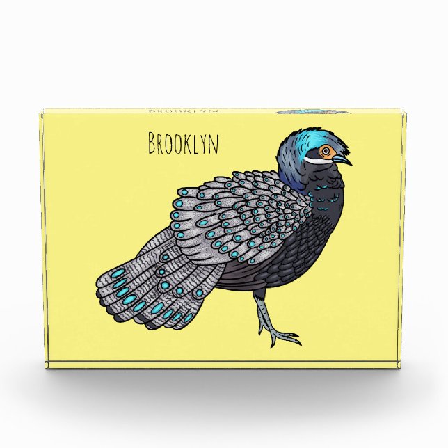 Bornean peacock-pheasant bird cartoon illustration photo block (Front)