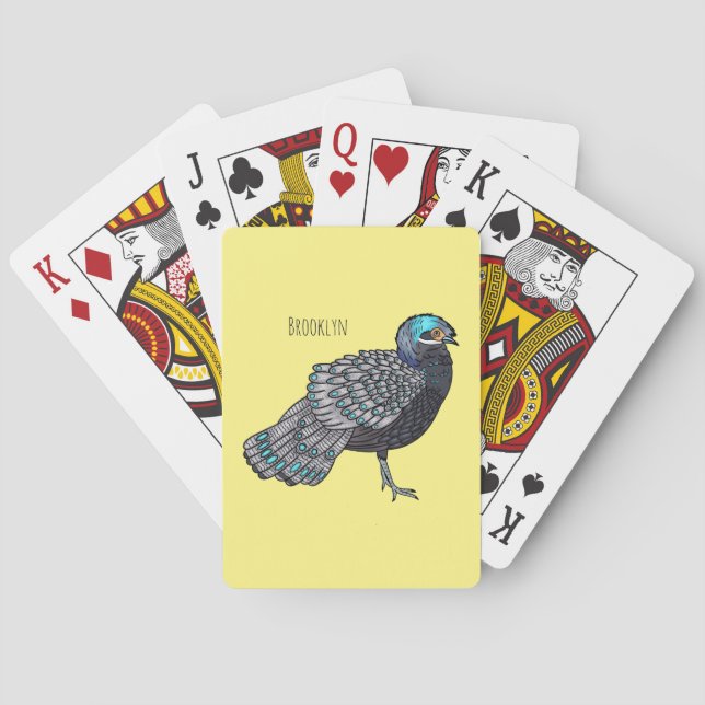 Bornean peacock-pheasant bird cartoon illustration playing cards (Back)