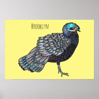 Bornean peacock-pheasant bird cartoon illustration