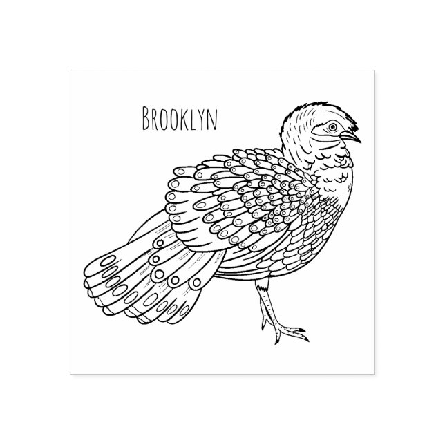 Bornean peacock-pheasant bird cartoon illustration rubber stamp (Imprint)