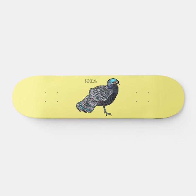 Bornean peacock-pheasant bird cartoon illustration skateboard (Horz)