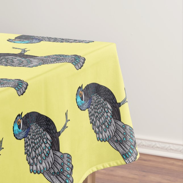 Bornean peacock-pheasant bird cartoon illustration tablecloth (In Situ)