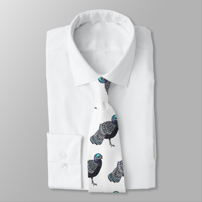 Bornean peacock-pheasant bird cartoon illustration tie (Tied)