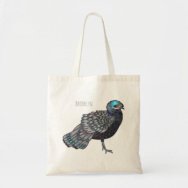 Bornean peacock-pheasant bird cartoon illustration tote bag (Front)