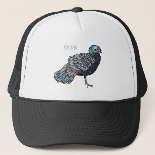 Bornean peacock-pheasant bird cartoon illustration trucker hat