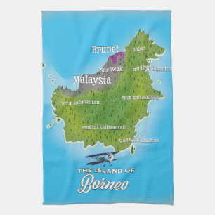 Borneo Map Tea Towel