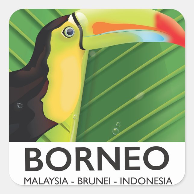 Borneo Toucan travel poster Square Sticker (Front)