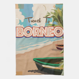 Borneo vintage travel poster art. tea towel