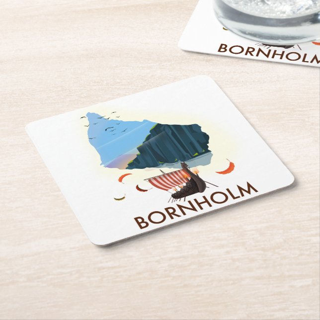 Bornholm Island Viking map Square Paper Coaster (Angled)