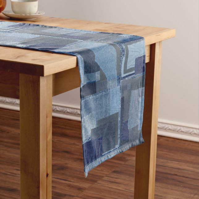 Boro Boro Blue Jean Patchwork Denim Shibori Medium Table Runner (In Situ)