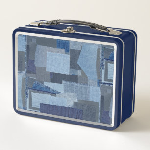 Boro Boro Blue Jean Patchwork Denim Shibori Metal Lunch Box
