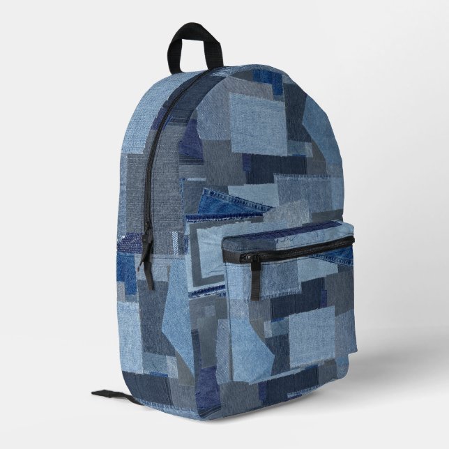 Boro Boro Blue Jean Patchwork Denim Shibori Printed Backpack (Back Corner Left)